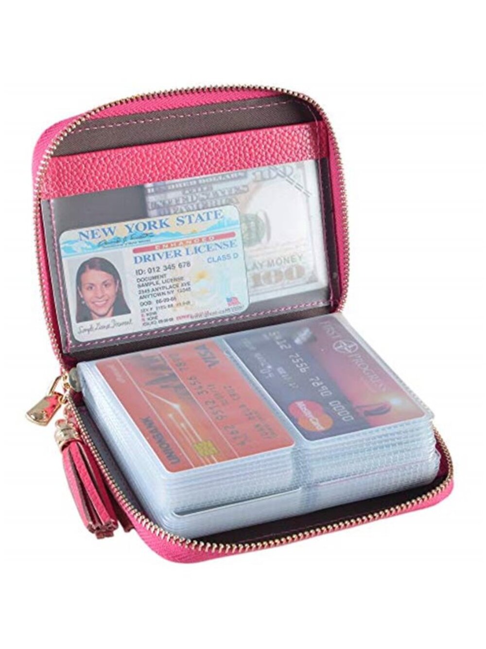 Womens Credit Card Holder Wallet Zip Leather Card Case RFID Blocking